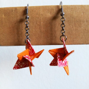 Boucles d'oreilles origami "Piques" - Rouge et Orange