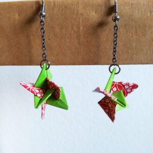 Boucles d'oreilles origami "Piques" - Rouge et Vert